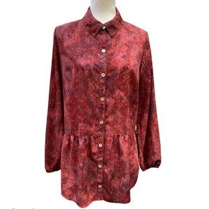 Logo Lori Goldstein Whimsigoth S/M Burgundy Burgundy Red Button Peplum Tunic Top